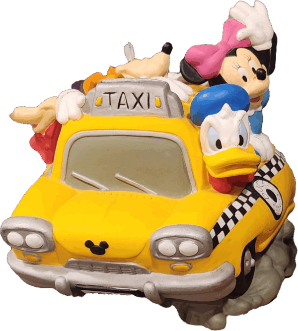 Vintage Disney Mickey Mouse & Friends Taxi Cab Car Coin Piggy Bank