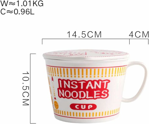 Creative Instant Noodle Ceramic Cup Bowl with Cover - Image 3