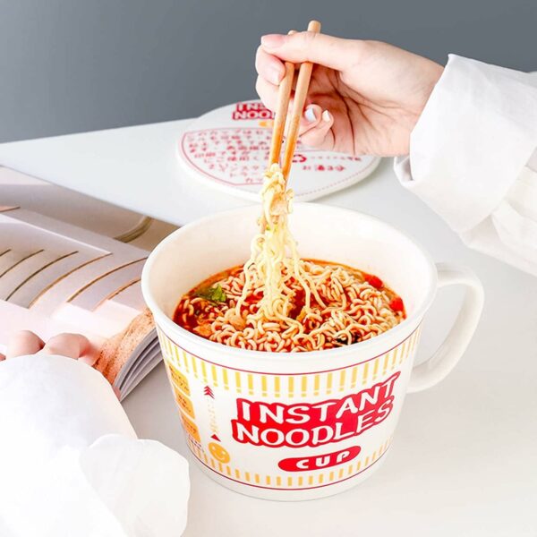 Creative Instant Noodle Ceramic Cup Bowl with Cover - Image 4