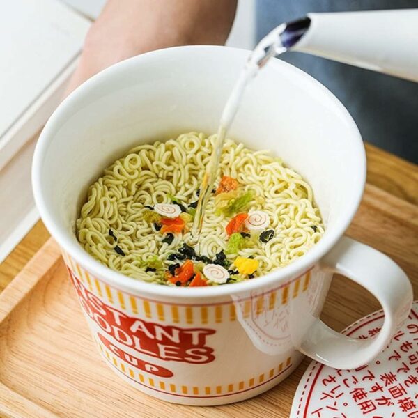 Creative Instant Noodle Ceramic Cup Bowl with Cover - Image 2